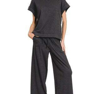 Zenana Ribbed Short Sleeve Tee and Pants Set